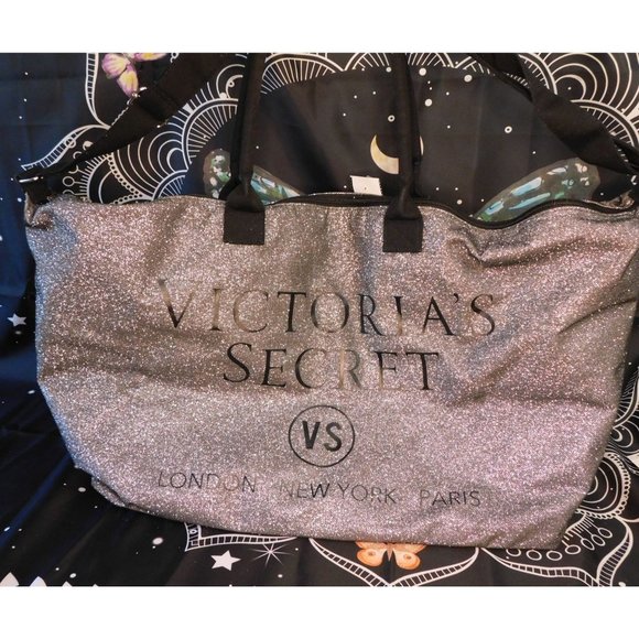 Victoria's Secret Handbags - Victoria's Secret Black And Silver Glitter Tote